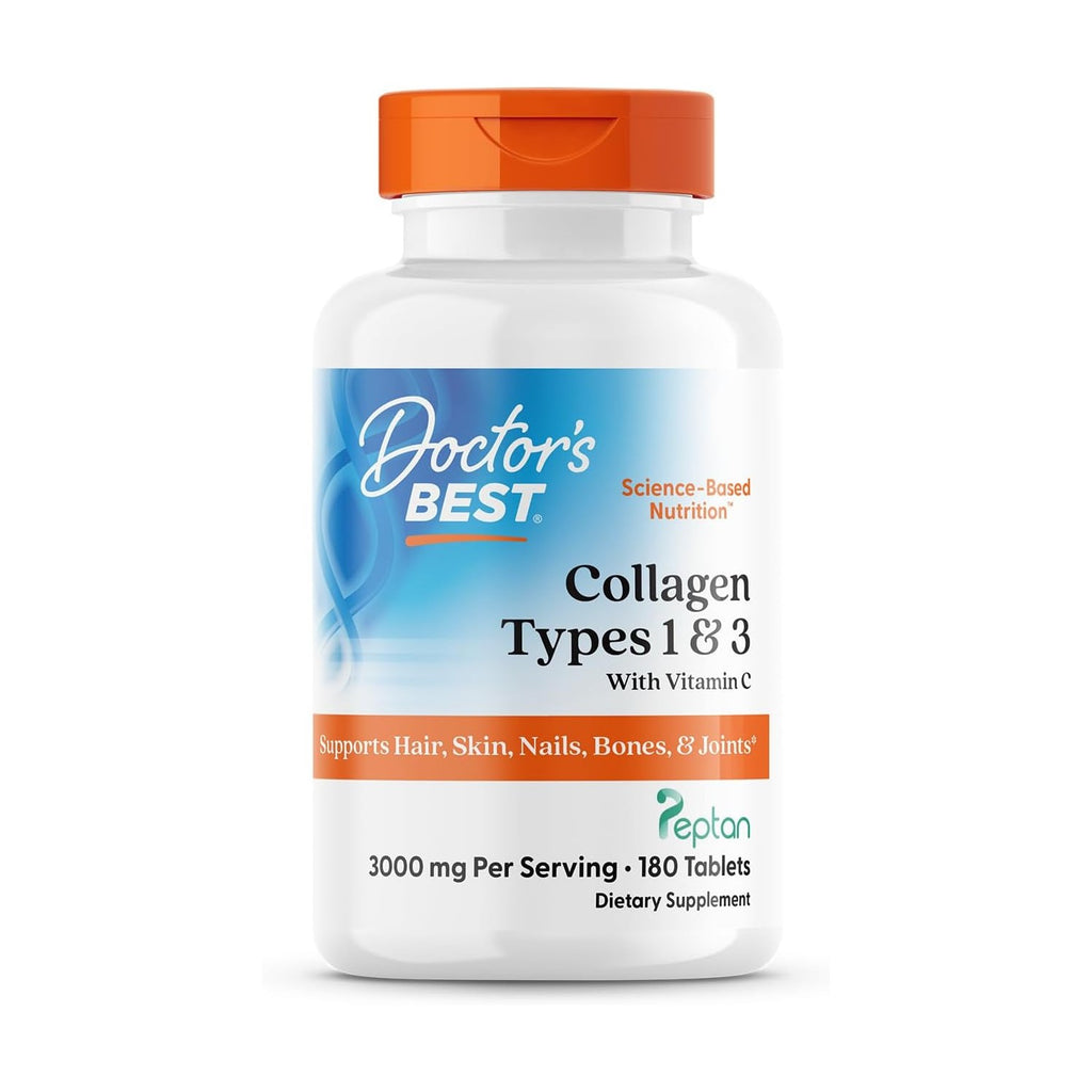 Buy now Doctor's Best Collagen Types 1 & 3 with Peptan, Non-GMO, Gluten Free, Soy Free, Supports Hair, Skin, Nails, Tendons & Bones, 1000 mg, 180 Tablets at indiglob india