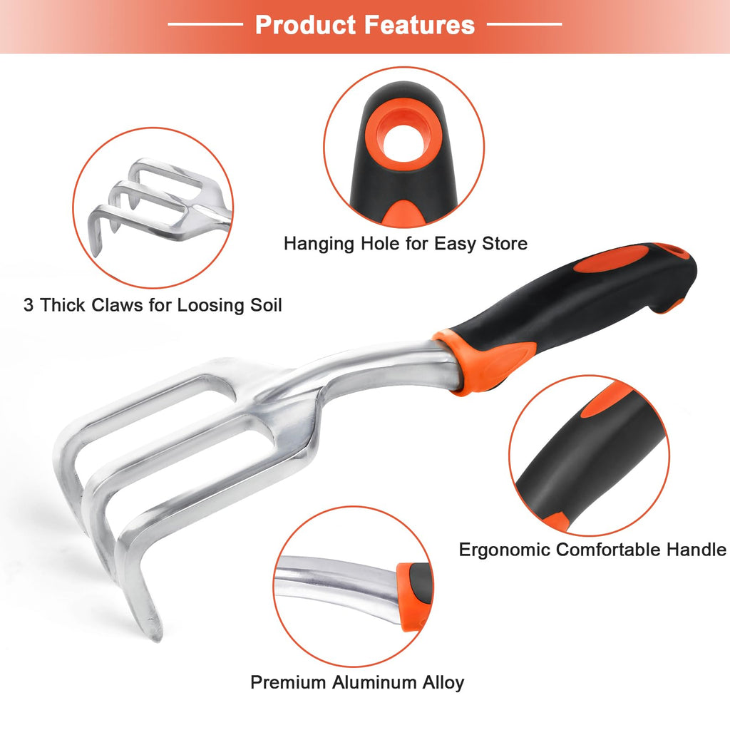Hand Rake Garden Tool, Heavy Duty Hand Cultivators for Gardening, Small Garden Claw Tool Garden Handrake with Ergonomic Handle, Weed Rake Cultivator Tool for Cultivating, Loosening, Weeding