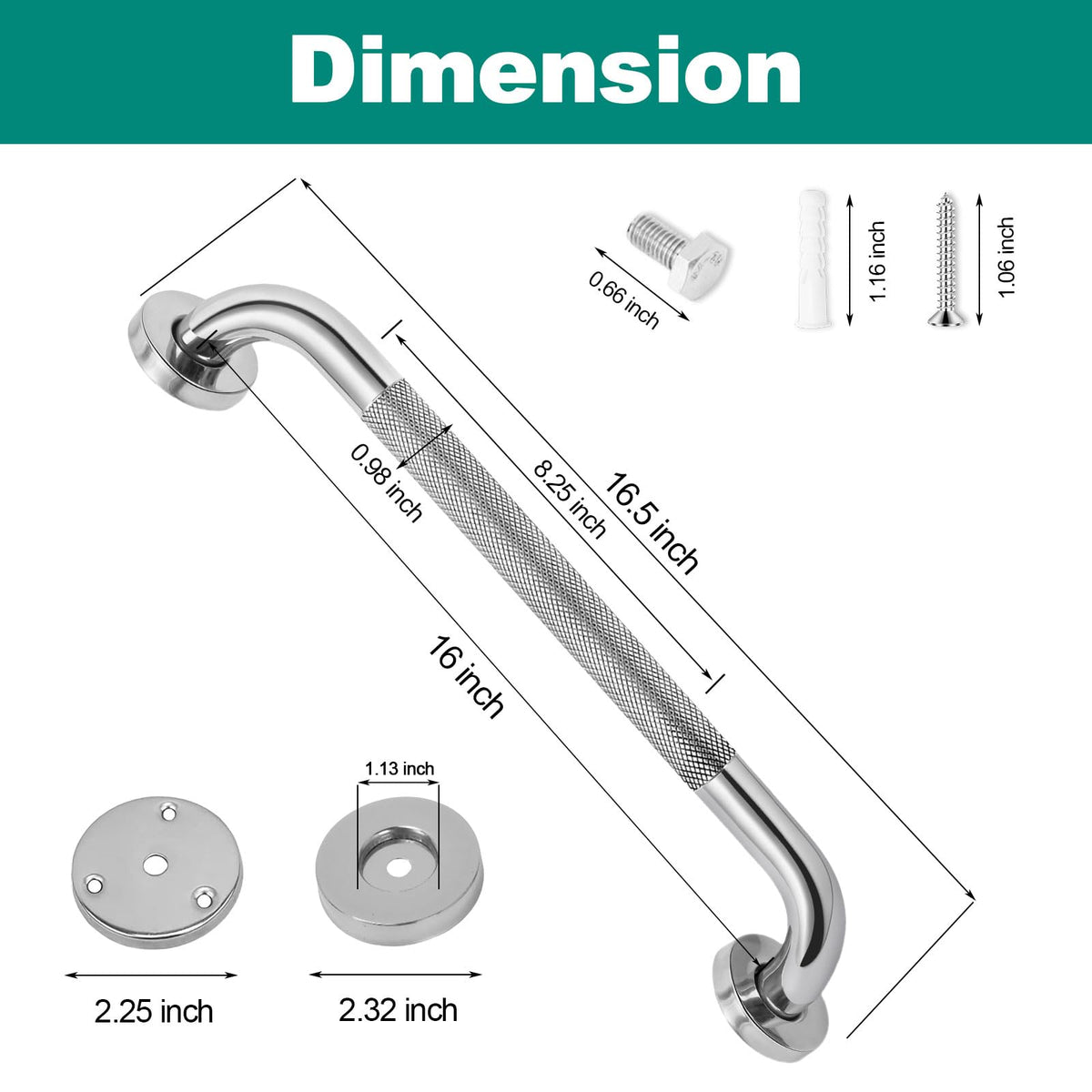 2 Pack 16 Inch Safety Grab Bars for Bathroom, Shower Grab Bars for Seniors