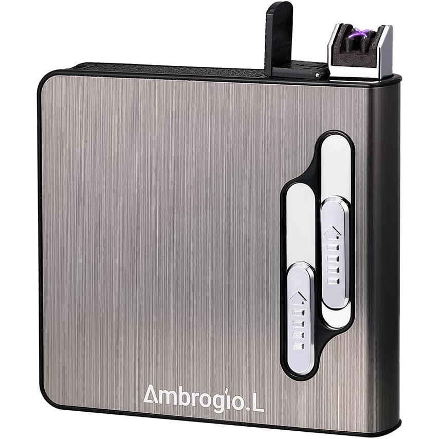 Buy now Full Pack 20 Regular Cigarettes Case Box Automatic Ejection Holder with Dual Arc Lighter USB Rechargeable, Flameless, Windproof,Moisture-Proof,Silver Black at indiglob india