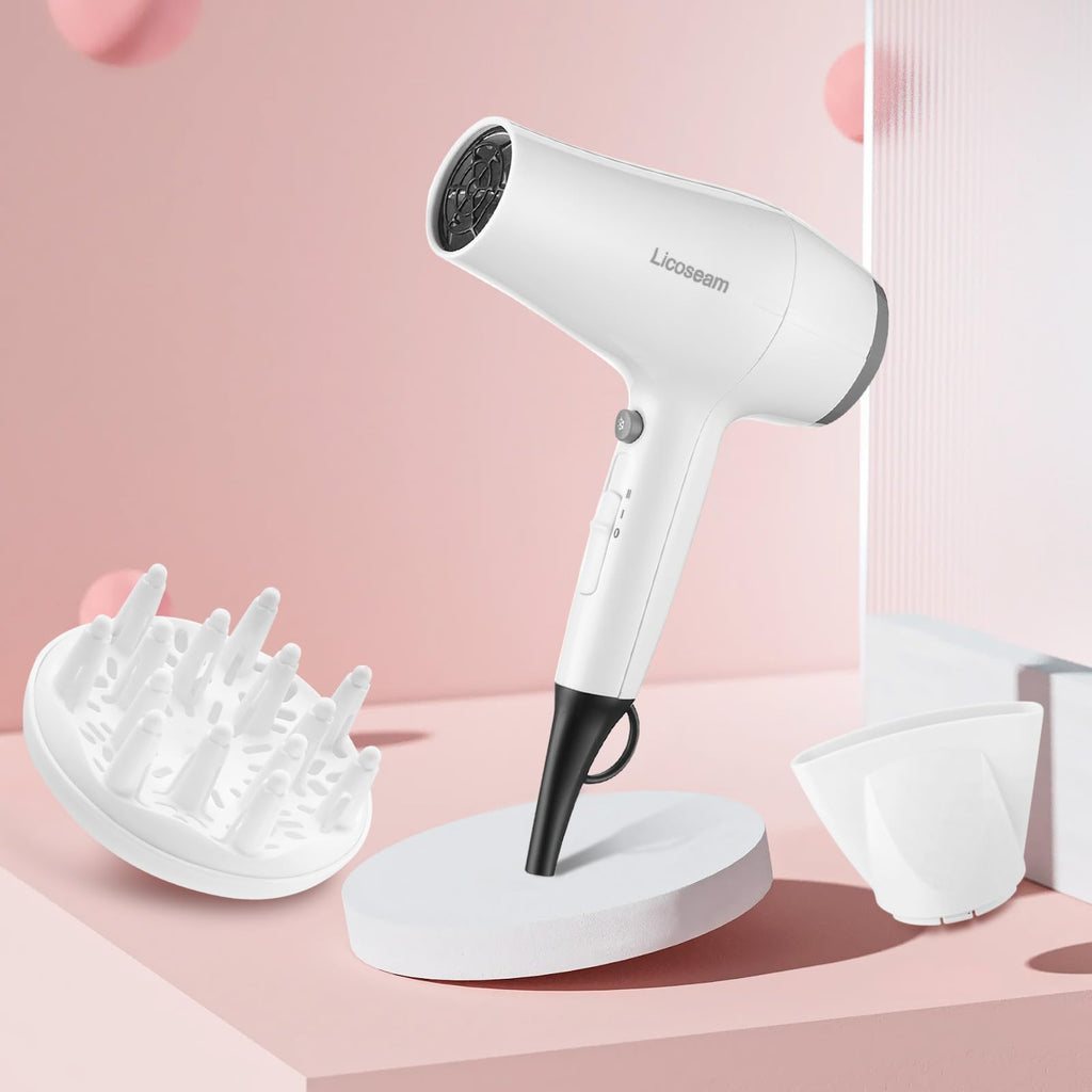 1875W Compact Hair Blow Dryer with Diffuser & Concentrator, White