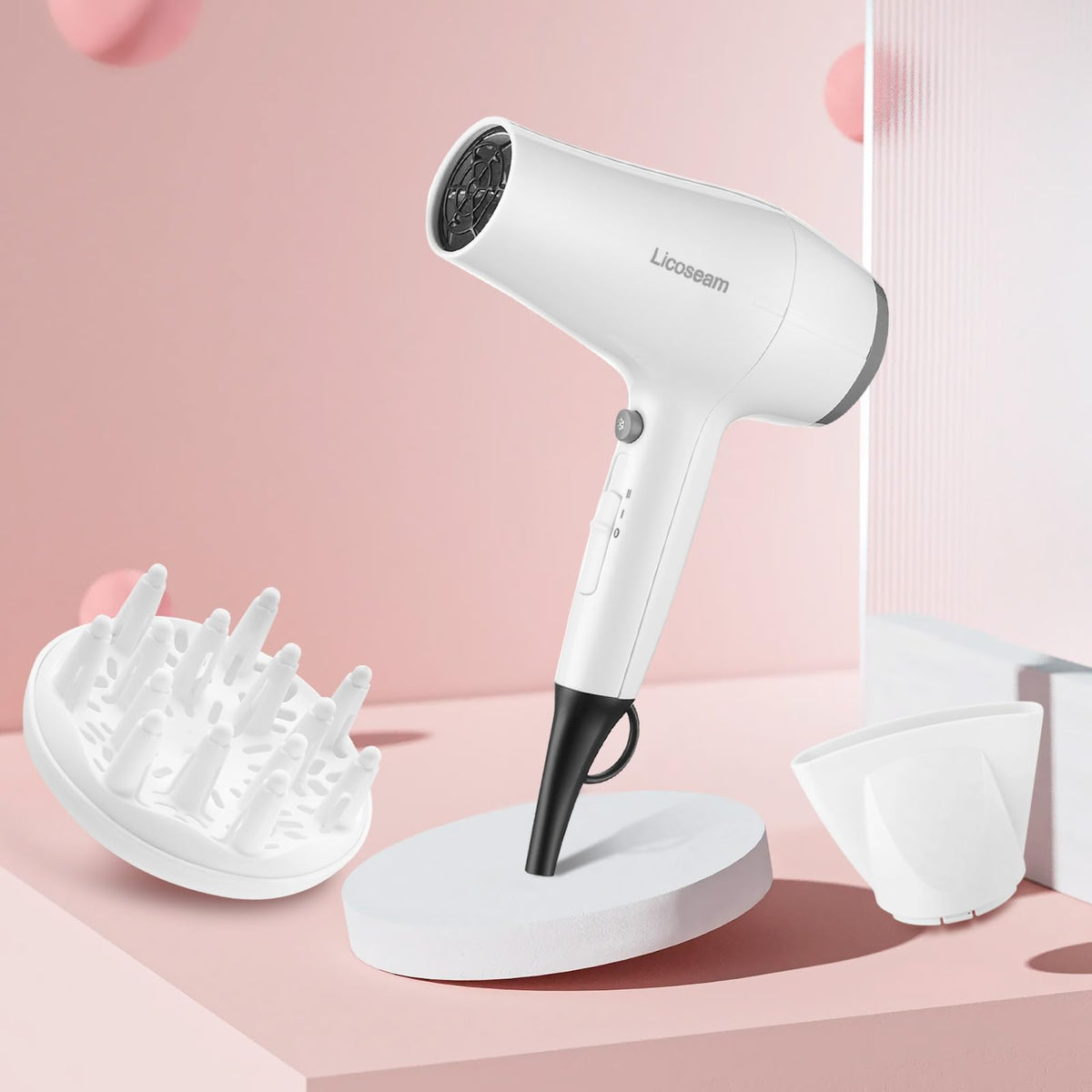 1875W Compact Hair Blow Dryer with Diffuser & Concentrator, White