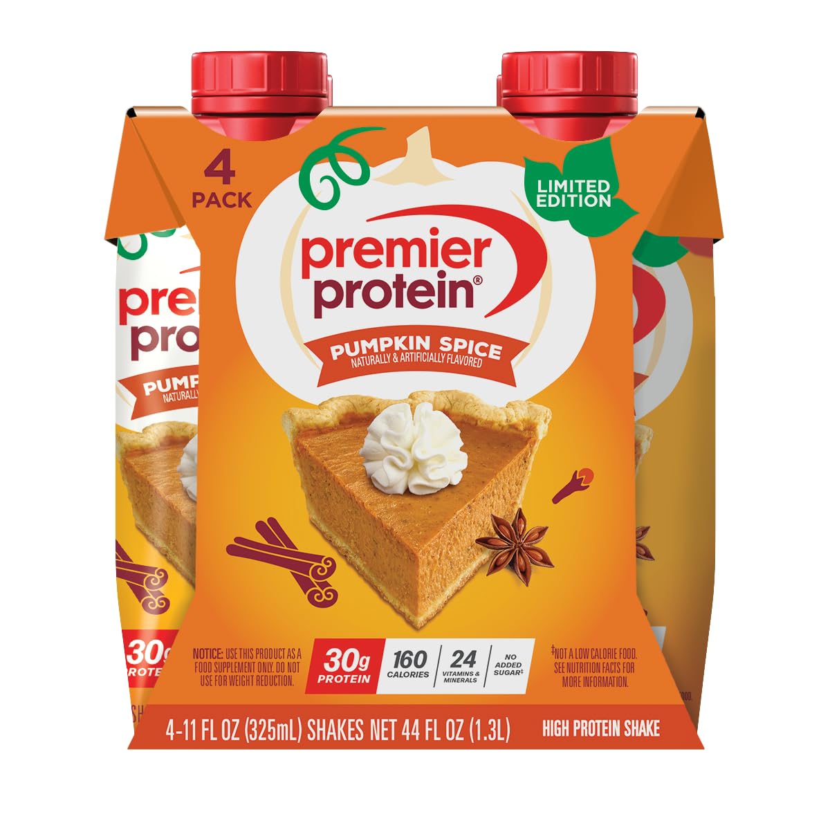 Premier Protein Shake, Limited Edition Pumpkin Spice, 30g Protein, 1g Sugar, 24 Vitamins & Minerals, 11 fl oz (4 Pack)