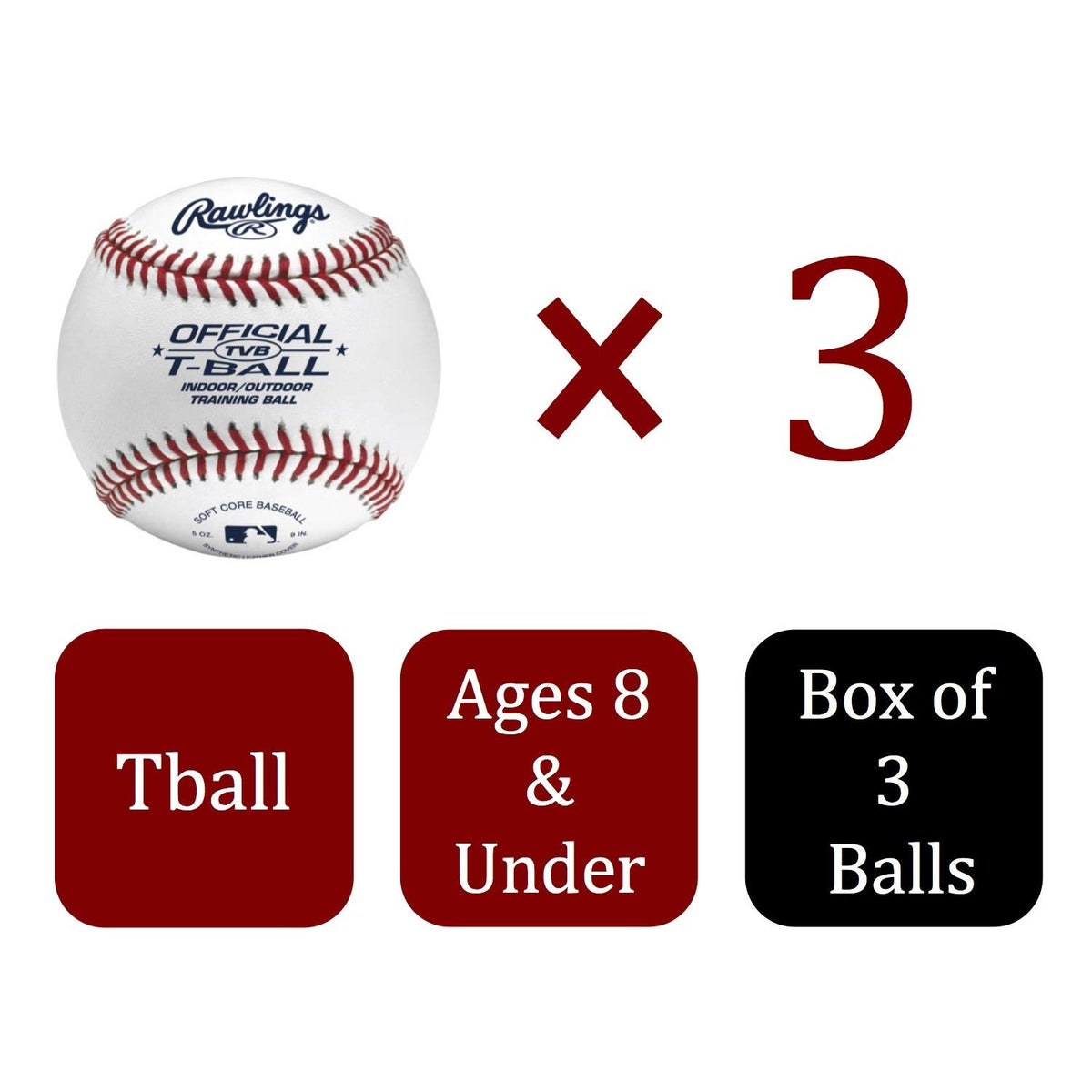 Rawlings | Official T-Balls | TVB | Youth/6u | 3 Count | Sponge Rubber Core | Indoor/Outdoor