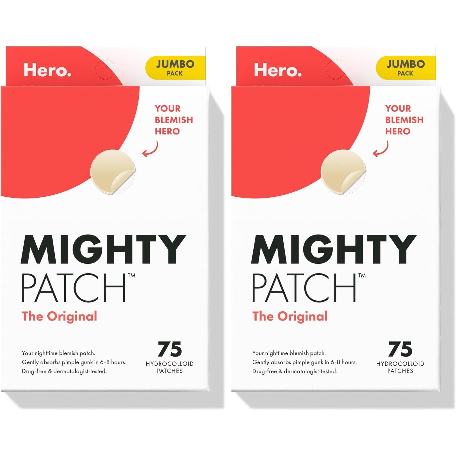 Mighty Patch Hero Cosmetics Original Nighttime Acne Pimple Patches, 36 Ct | #1 Hydrocolloid Acne Patches, Shrinking Zits & Whiteheads in 1 Use, Spot Treatment, Pimple Stickers for Face