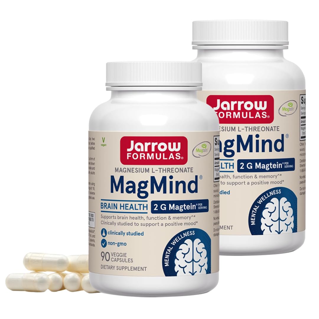 Jarrow MagMind Magtein Magnesium L-Threonate, 90 Capsules | Magnesium Supplement, Brain Supplements For Memory Support, Veggie Capsules, 30 Day Supply
