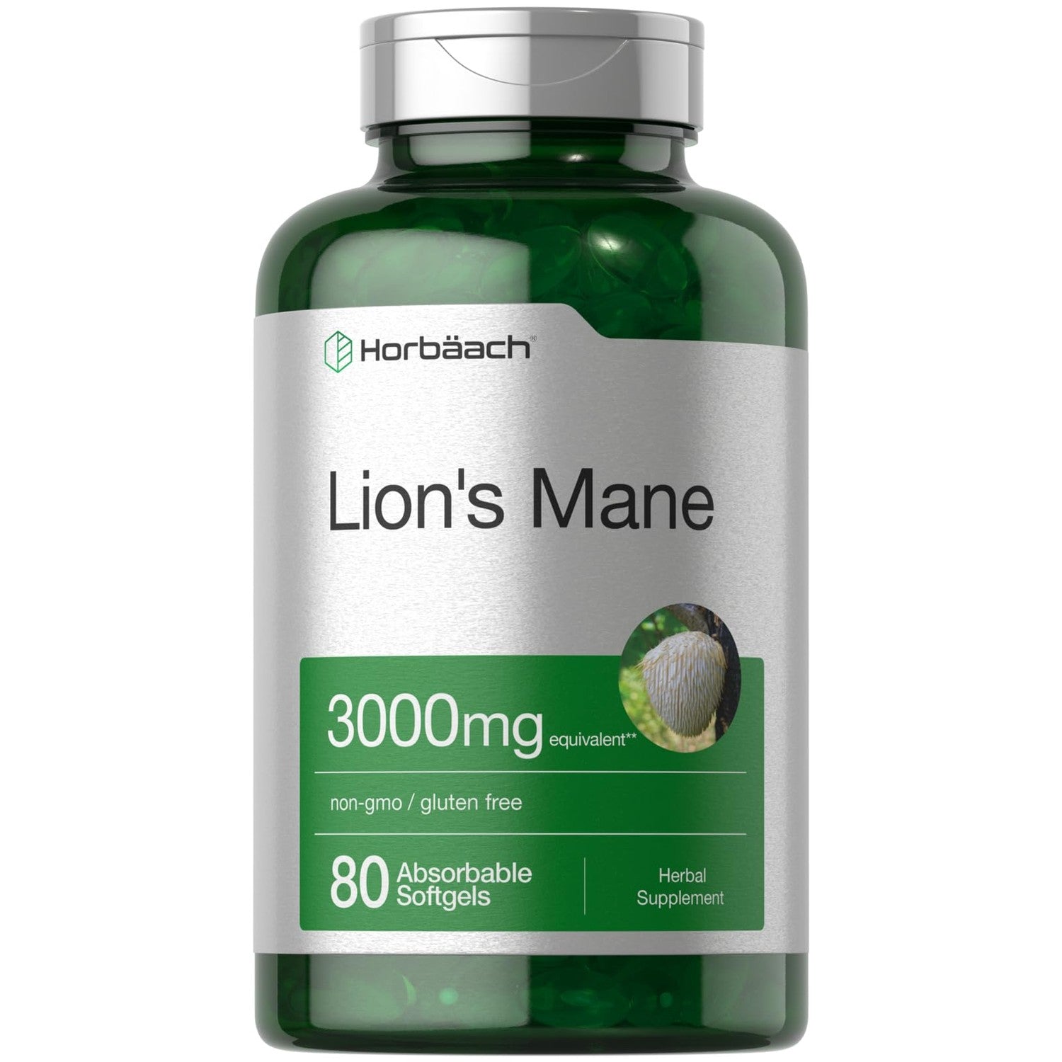 Horbäach Lions Mane Mushroom Supplement | 80 Softgel Capsules | Non-GMO & Gluten Free Extract Formula