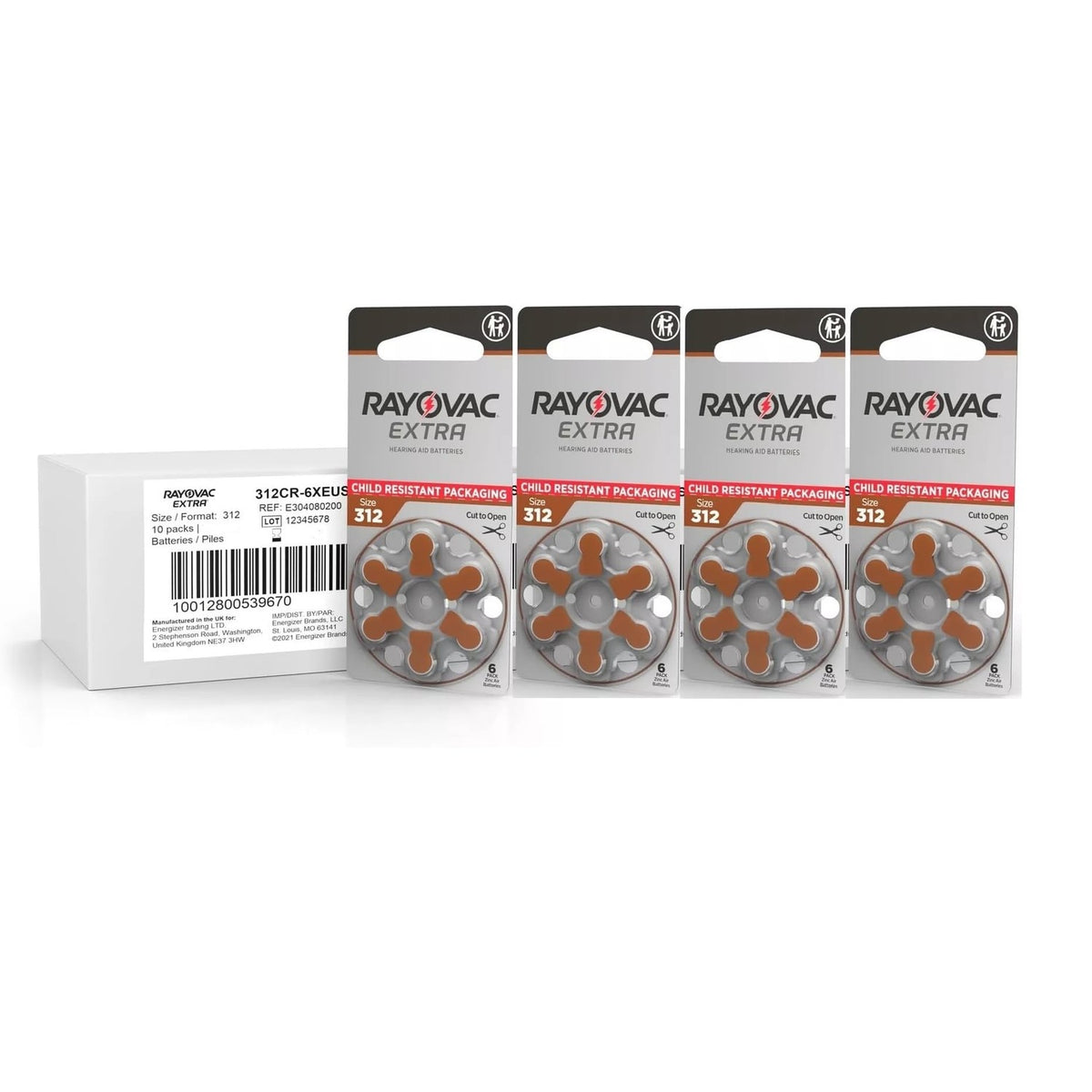 Rayovac Size 312 Extra Advanced Mercury Free Hearing Aid Batteries (80 Batteries)