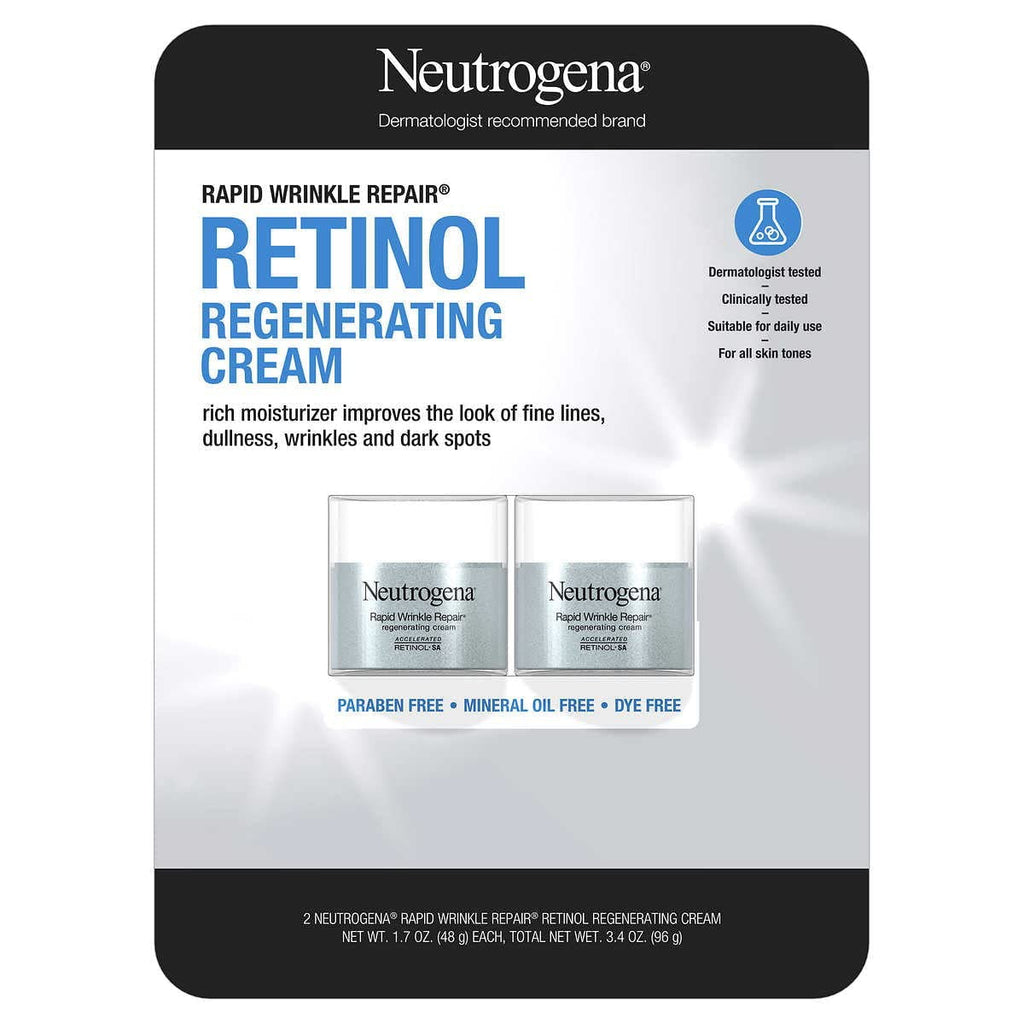 Neutrogena Rapid Wrinkle Repair Retinol Regenerating Face Cream & Hyaluronic Acid Anti Wrinkle Face Moisturizer, Neck Cream, with Hyaluronic Acid & Retinol, 1.7 oz (Pack of 3)