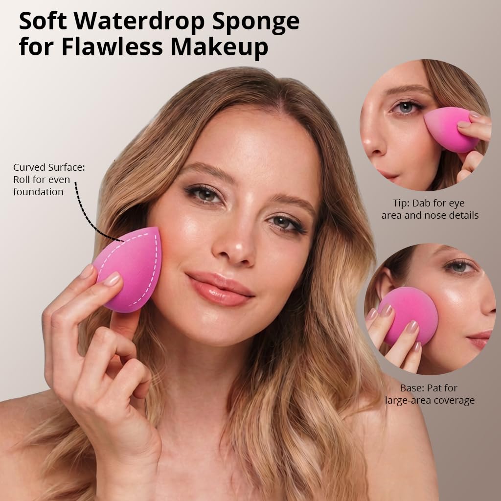 BEAKEY Makeup Brushes set with 2 Blending Sponges,10 Brush Face and Eye Set | Beginner-friendly face and eye tools with soft synthetic fibers for light,buildable coverage from foundation to eyeshadow