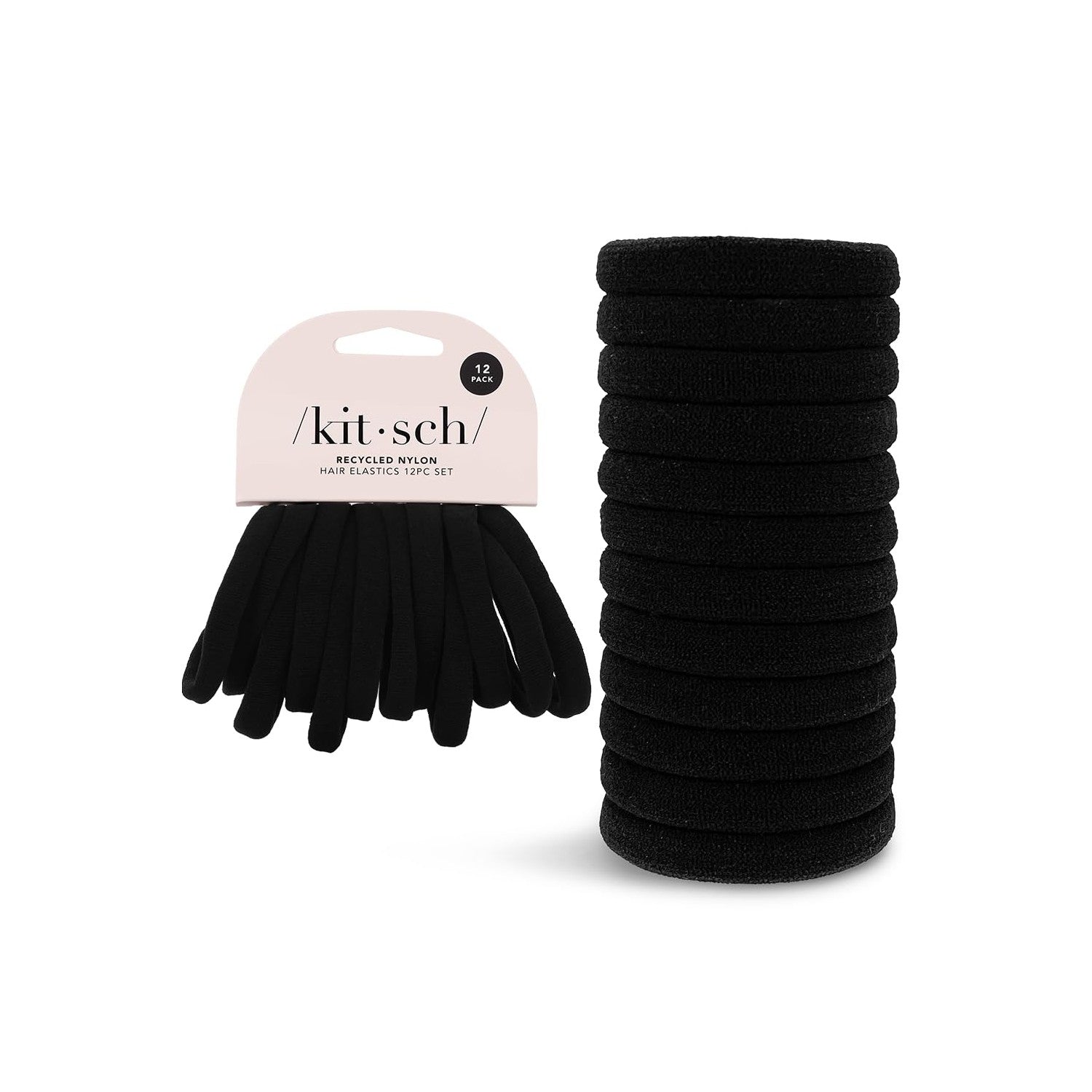Buy now Kitsch Black Hair Ties No Damage - Strong, Stretchy Hair Bands | Soft Nylon Ponytail Holders, Snag-Free Rubber Bands, Perfect for Updos & Braids | Ideal Gifts for Women - Black, 6pcs Black Medium (Pack of 12) at indiglob india