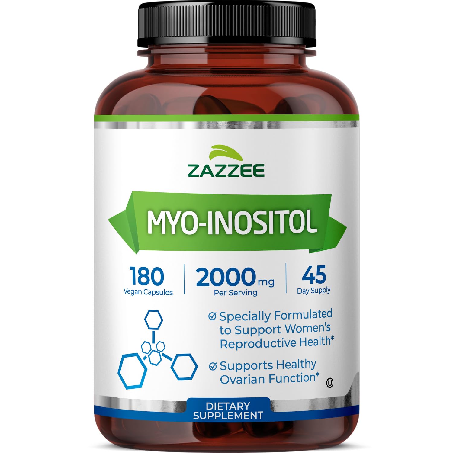 Zazzee Myo-Inositol Capsules, 2000 mg per Serving, 240 Vegan Capsules | Ideal Dosage for 40:1 Ratio, Certified Kosher, Hormone Balance & Healthy Ovarian Function Support, Non-GMO, Made in the USA
