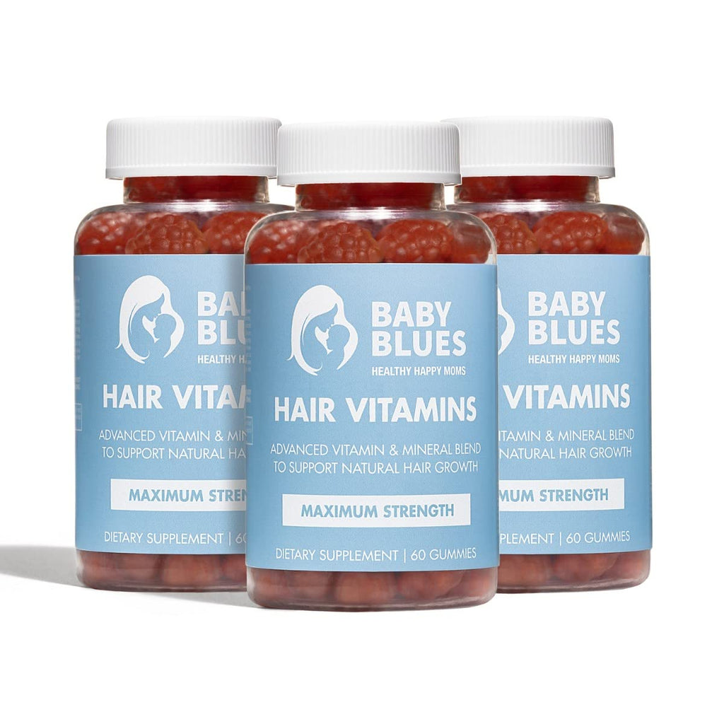 Baby Blues Postpartum Hair Loss Vitamins & Gummies for Women, Full Hair Cycle Pack, Biotin & Collagen for Hair Growth Support, Thicker Fuller-Looking Hair, 3 Month Supply, 180 Count