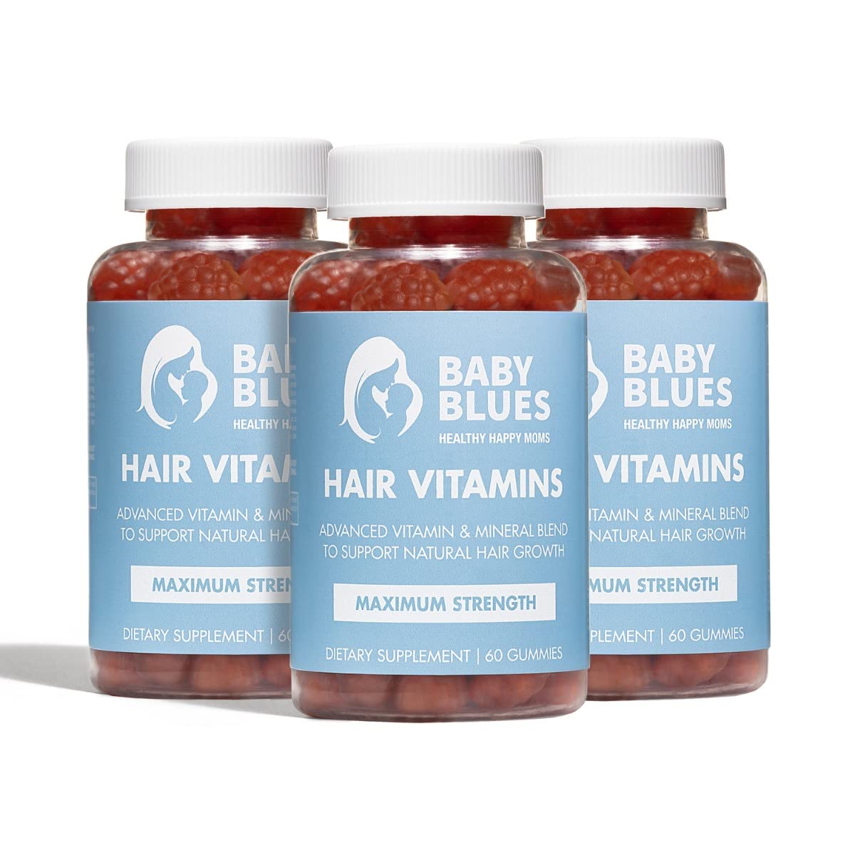 Baby Blues Postpartum Hair Loss Vitamins & Gummies for Women, Full Hair Cycle Pack, Biotin & Collagen for Hair Growth Support, Thicker Fuller-Looking Hair, 3 Month Supply, 180 Count