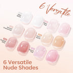modelones Rubber Base Gel Polish Set 6 French Tip Color Builder Base | Milky White Pink Nude Blush Strengthener for Weak Nails Apex Building Long Last Soak Off U V DIY Manicure Builder in a Bottle