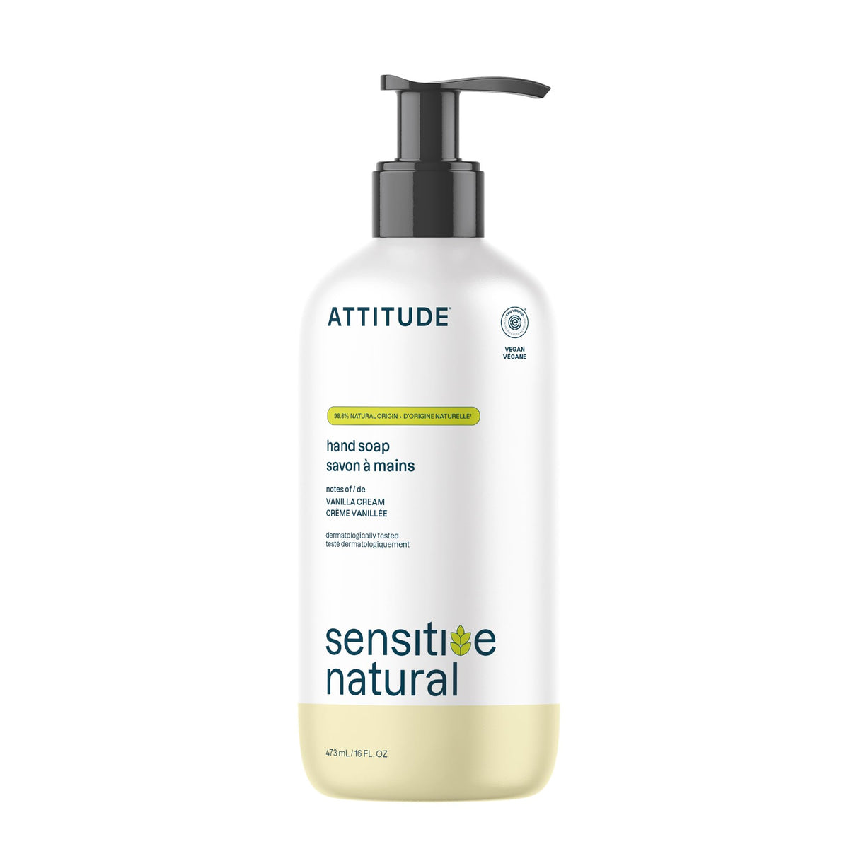 ATTITUDE Gentle Hand Soap for Sensitive Skin, Oat, Vanilla Cream, 16 oz