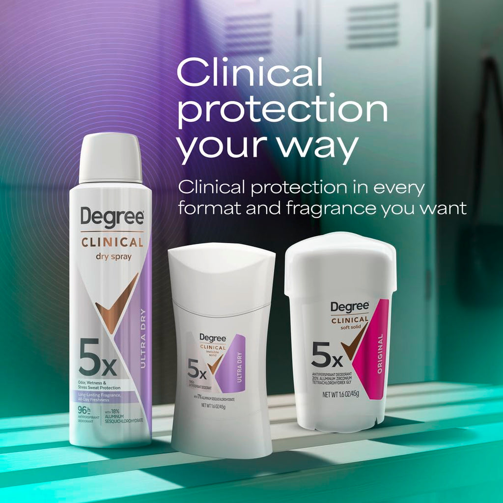 Degree Clinical Antiperspirant Deodorant Soft Solid, Original, 1.6 oz | For stress sweat, Helps keep you dry & confident, With 96H protection, soft solid