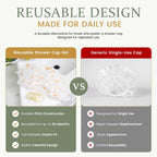 Shower Caps for Women Reusable Waterproof, 2 PCS Shower Caps + 5 Hair Ties