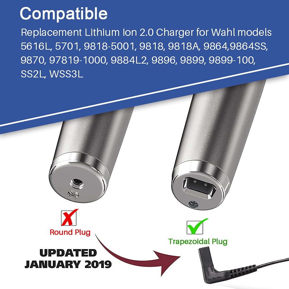 FouceClaus Power Adapter Charger for Wahl Trimmer Models 9864SS, SS2L, WSS3L, 9818A, 5616L, 5701, 9818-5001, 9864, 9870, 9884L2, 9896, 9899 - Only Compatible for Listed Models