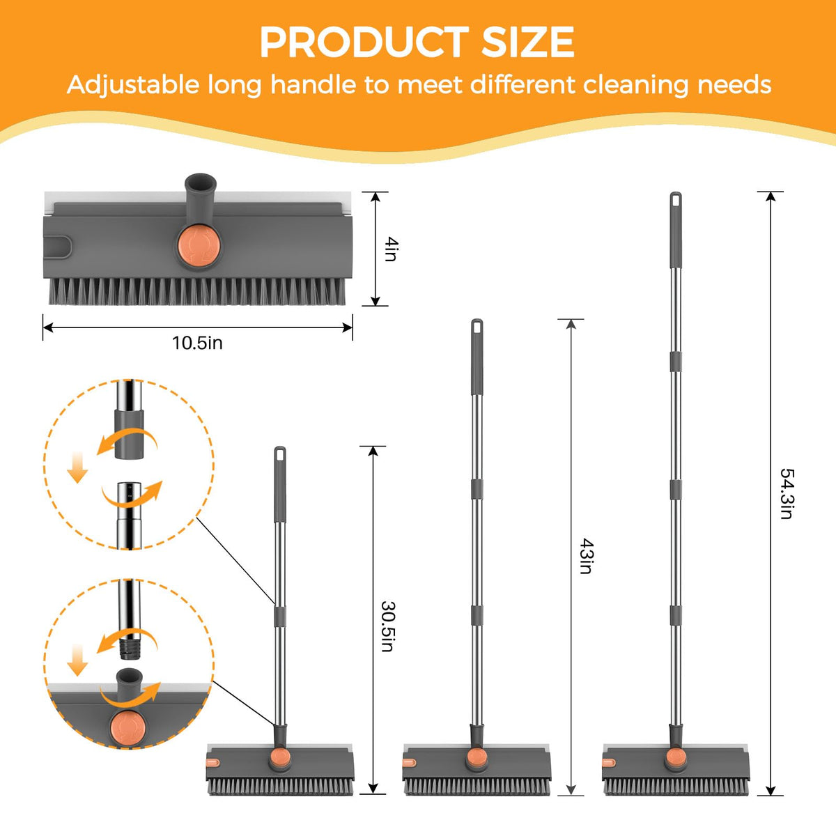 SetSail Floor Scrub Brush with Scraper and Stiff Bristle, Grey&Orange
