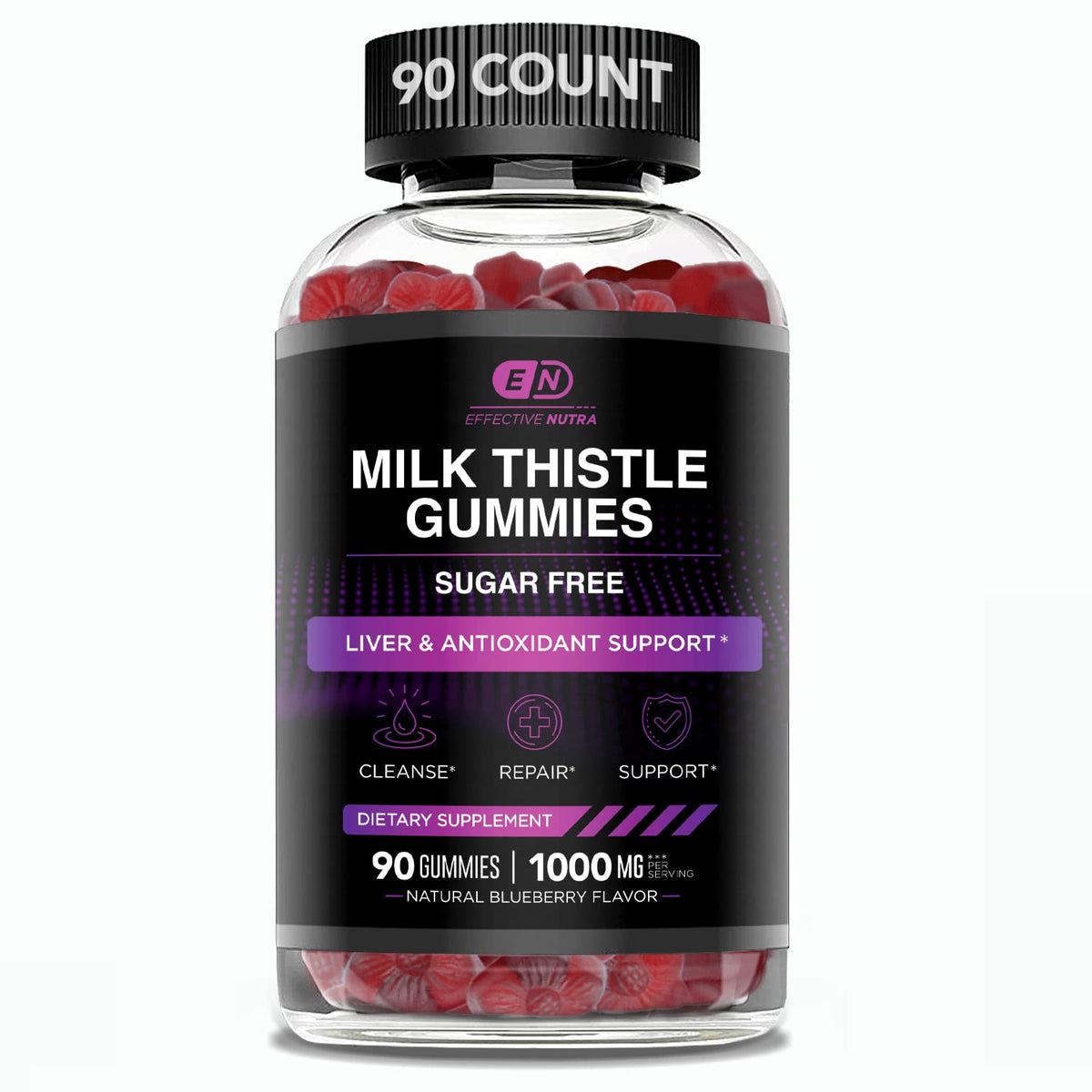Effective Nutra Milk Thistle Gummies 1000 mg, Sugar-Free, 90 Count