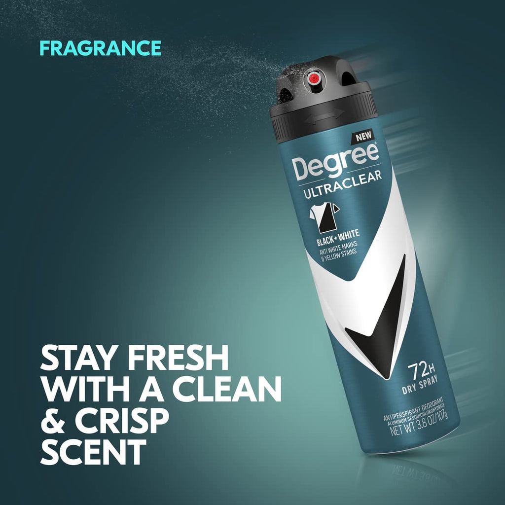 Degree Men Antiperspirant Deodorant Dry Spray Black + White 3 Pack 3.8 oz | Protects from Deodorant Stains Antiperspirant for Men with MotionSense Technology