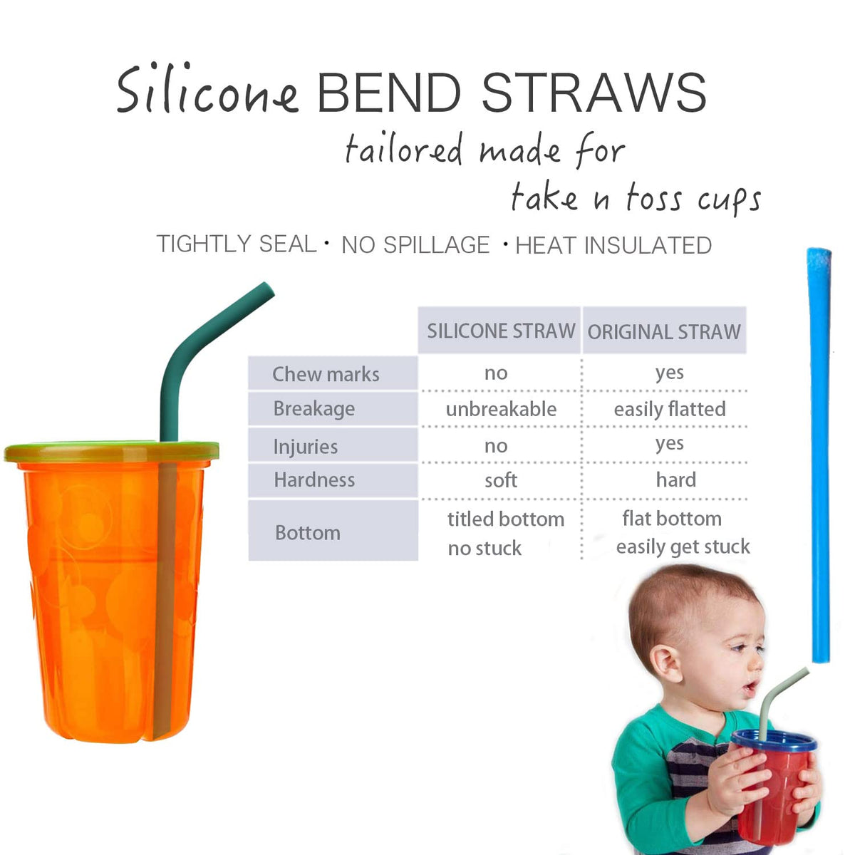 Reusable Thin Short 6.7" Cute Silicone Bendy Straws for Toddlers&Kids&Baby,6 10 12 oz Wine/Yeti Tumbler, Coffee/Cocktail Mug,Soda Cans,Take n toss Cup/BPA FREE-Small Flexible with Brushes