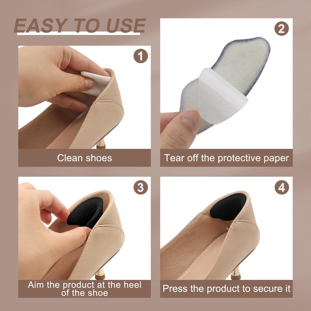 KTSAY Heel Pads for Shoes, 2 Pairs Self-Adhesive Heel Grips & Protectors - Non-Slip Cushion Inserts to Prevent Blisters, Snug Fit for Big Shoes, Improve Comfort for Men & Women (Black, Large)