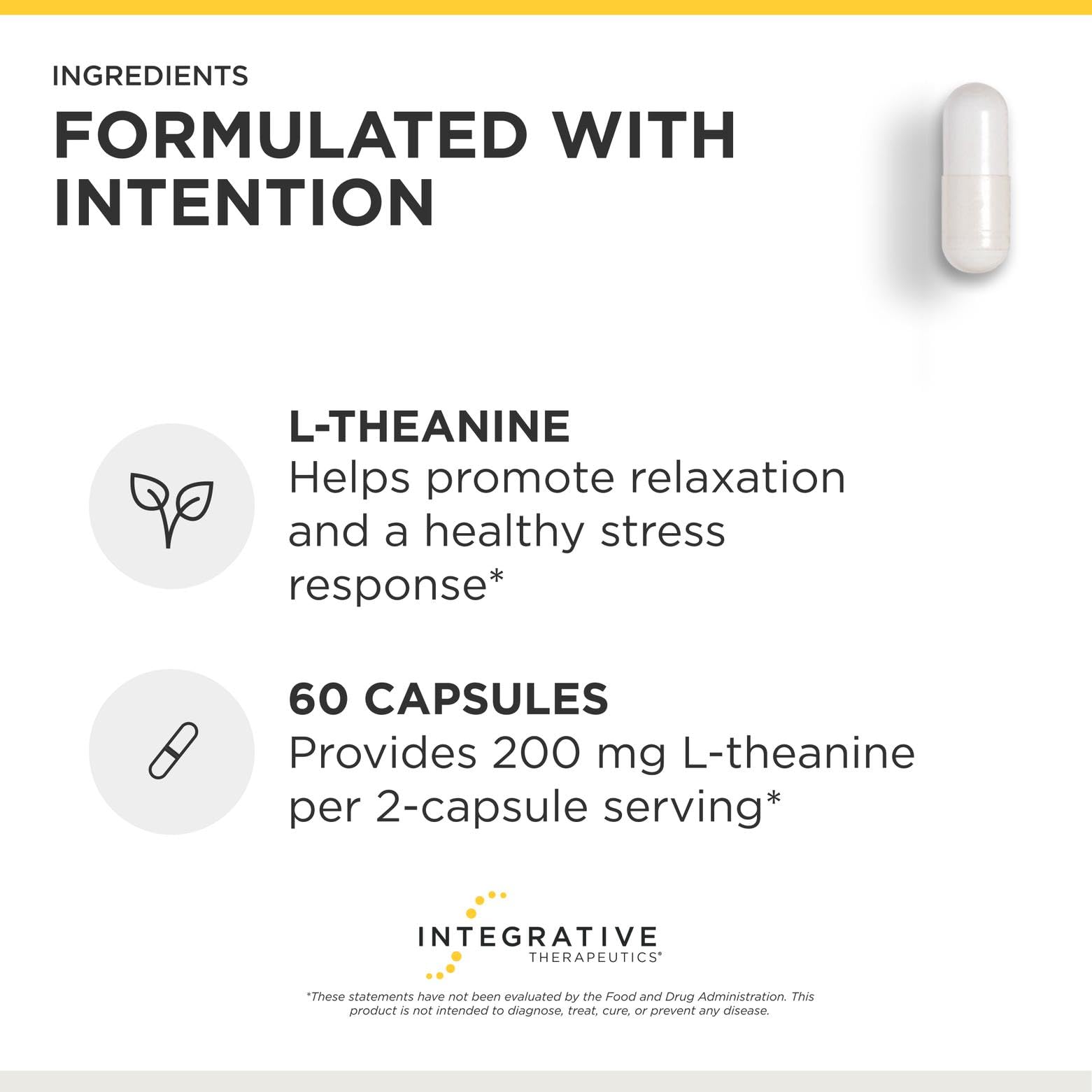 Integrative Therapeutics L-Theanine - Amino Acid Supplement for Stress & Relaxation Support* - Vegan, Gluten-Free & Dairy-Free - Third-Party Tested - 60 Capsules (30 Servings)