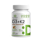DEAL SUPPLEMENT Vitamin D3 2,000 IU + K2 MK7 50mcg Softgels | 2-in-1 Complex with Virgin Coconut Oil | Supports Heart, Bone, Teeth & Immune Health | Easy to Swallow