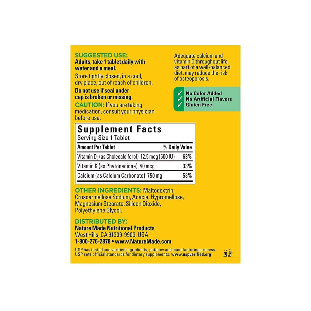 Nature Made Calcium 300 Tablets 750 MG with D3&K