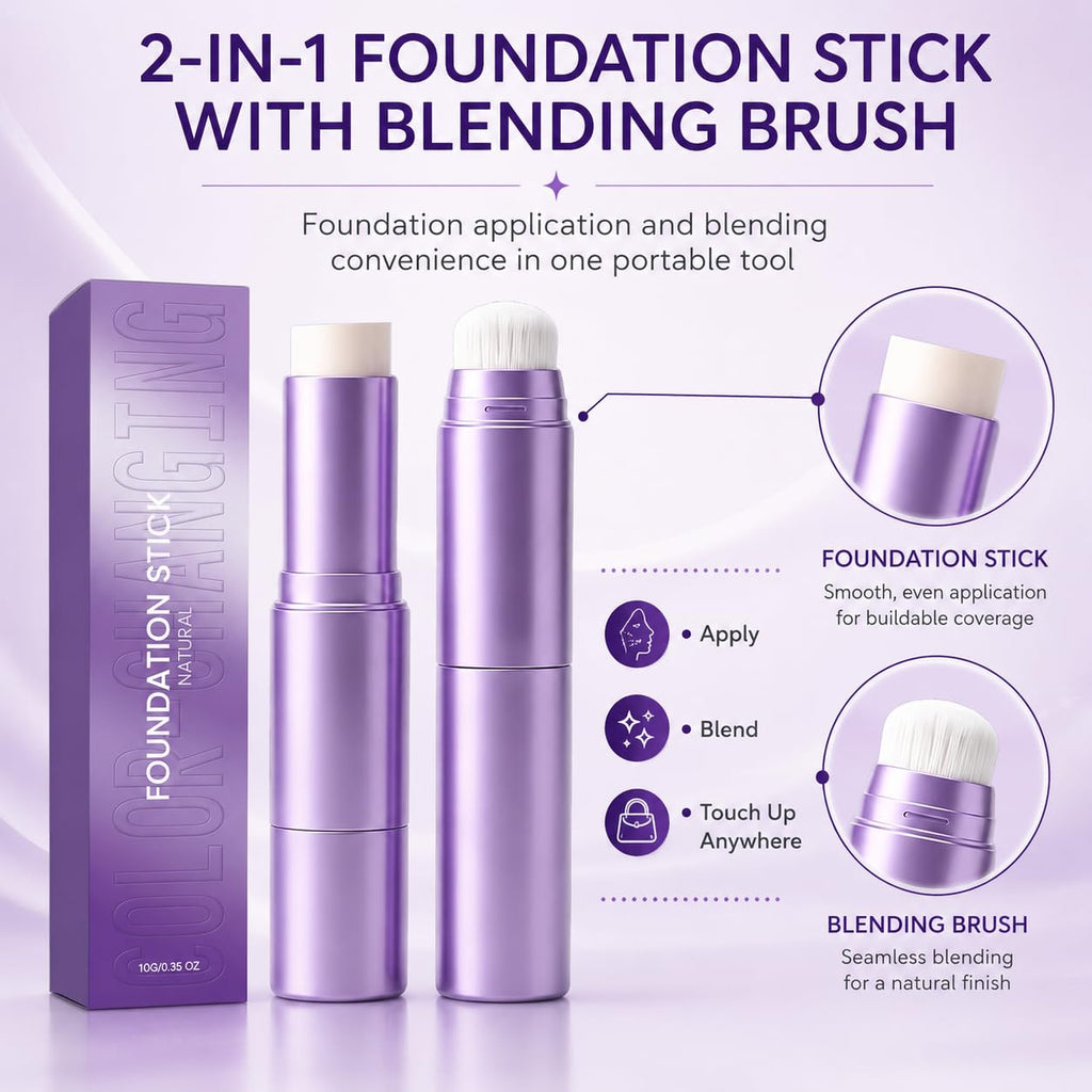 Official Facelove Foundation Stick, Facellove Changing Foundation Stick, 2-in-1 Color-Changing Foundation Stick, Hydrating, Long-Lasting, Lightweight Matte Concealer Foundation Stick