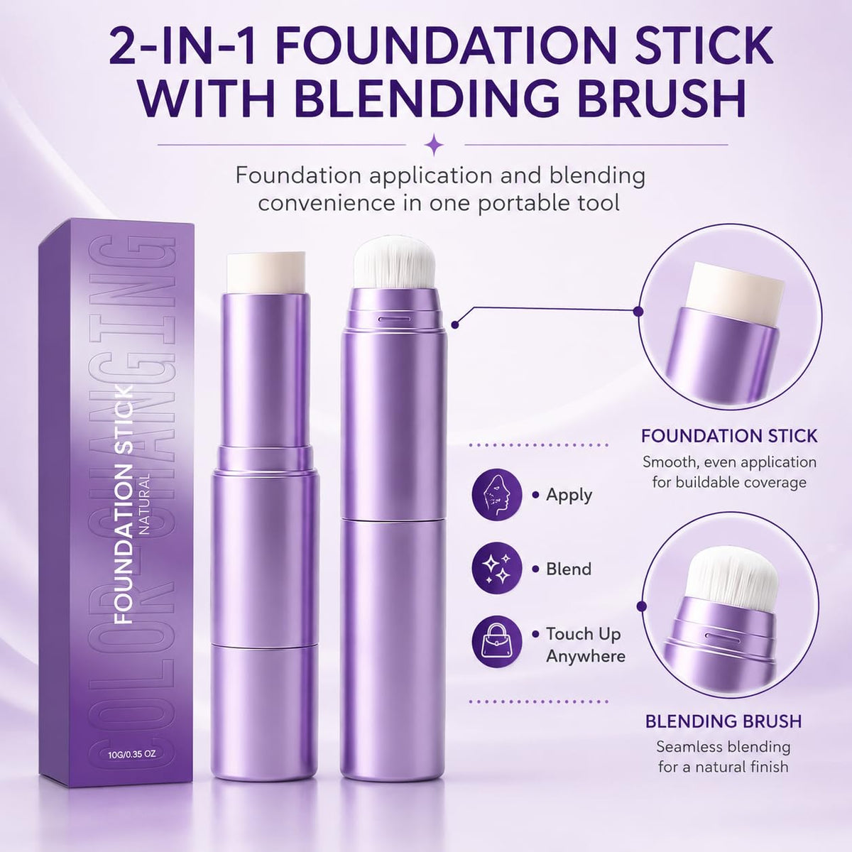 Official Facelove Foundation Stick, Facellove Changing Foundation Stick, 2-in-1 Color-Changing Foundation Stick, Hydrating, Long-Lasting, Lightweight Matte Concealer Foundation Stick