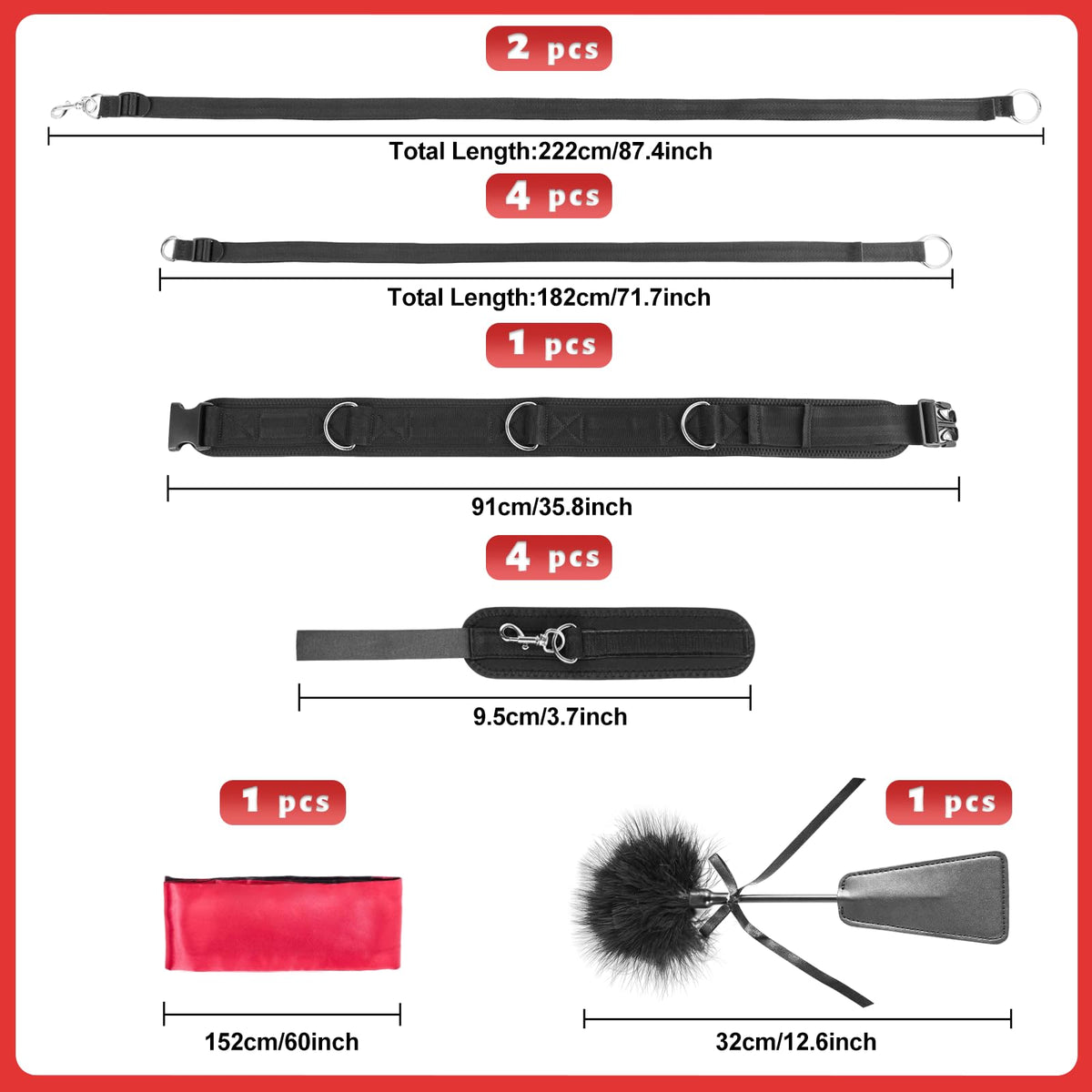 Sex Toys BDSM Bondage Restraints Sex Harness Adjustable Bed Restraints Sex Straps Kit Sex Sling Handcuffs Cross Strap Blindfold Tickler Feather Bondage Gear & Accessories Adult Couples Games S&M Whips
