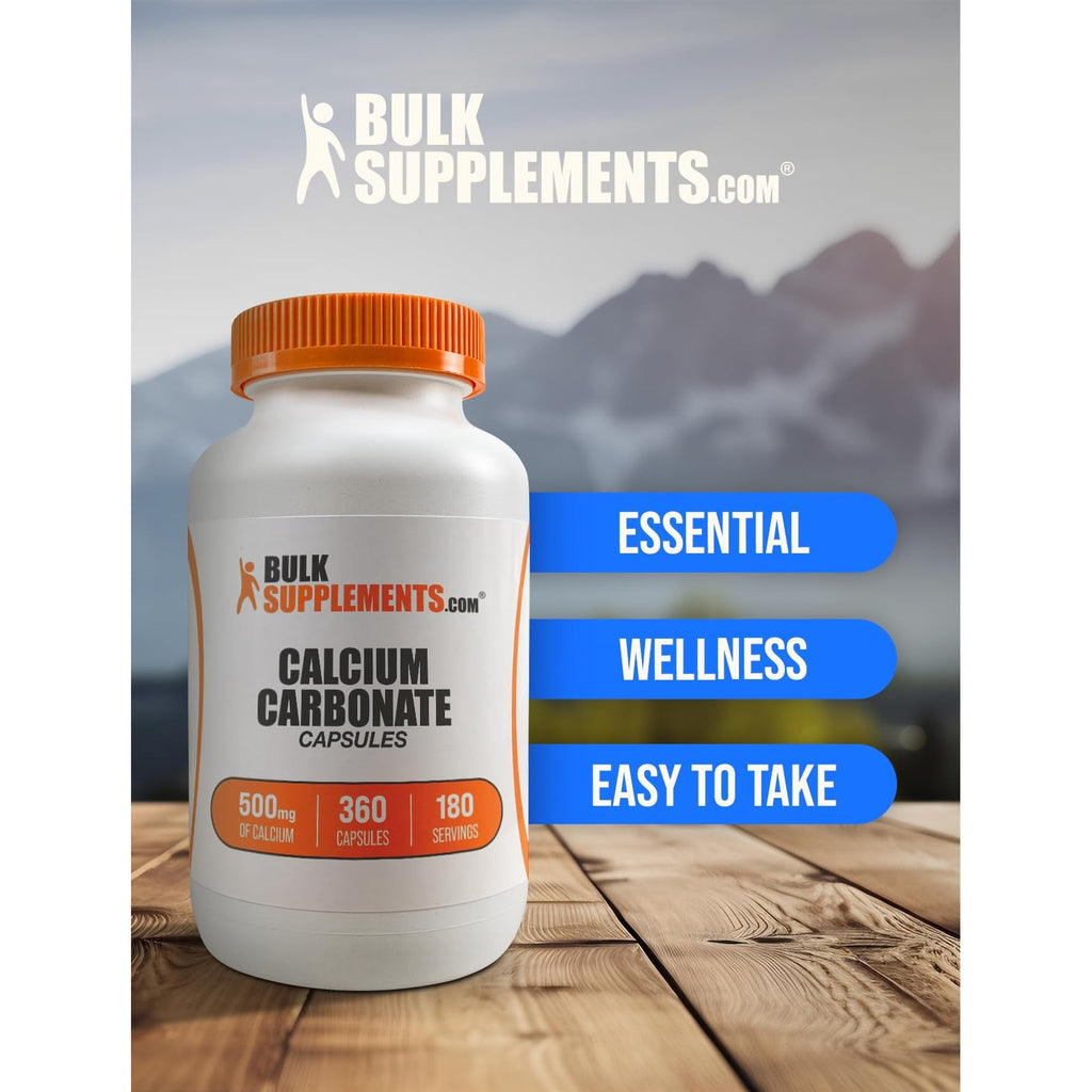 BulkSupplements.com Calcium Carbonate Capsules - Calcium Carbonate Supplement, Calcium Carbonate 500mg - Calcium Supplement, Gluten Free, 2 Capsules per Serving, 360 Capsules (Pack of 1)