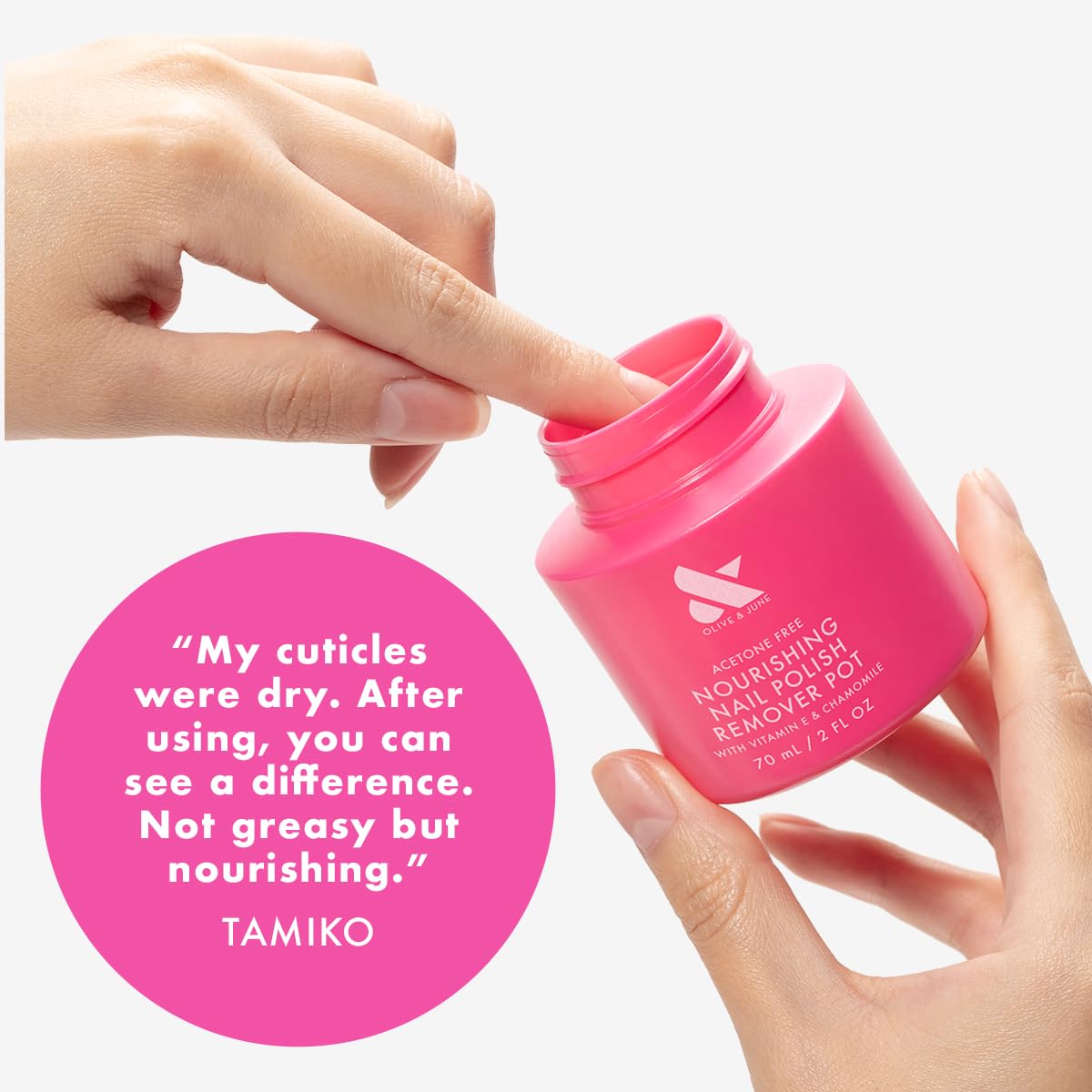 Olive & June Nourishing Remover Pot | Non Acetone | No-Mess Nail Polish Removal For Hands & Feet | Vitamin E & Chamomile | Acetone - Free Super Fast Removal | Vegan, Cruelty-Free
