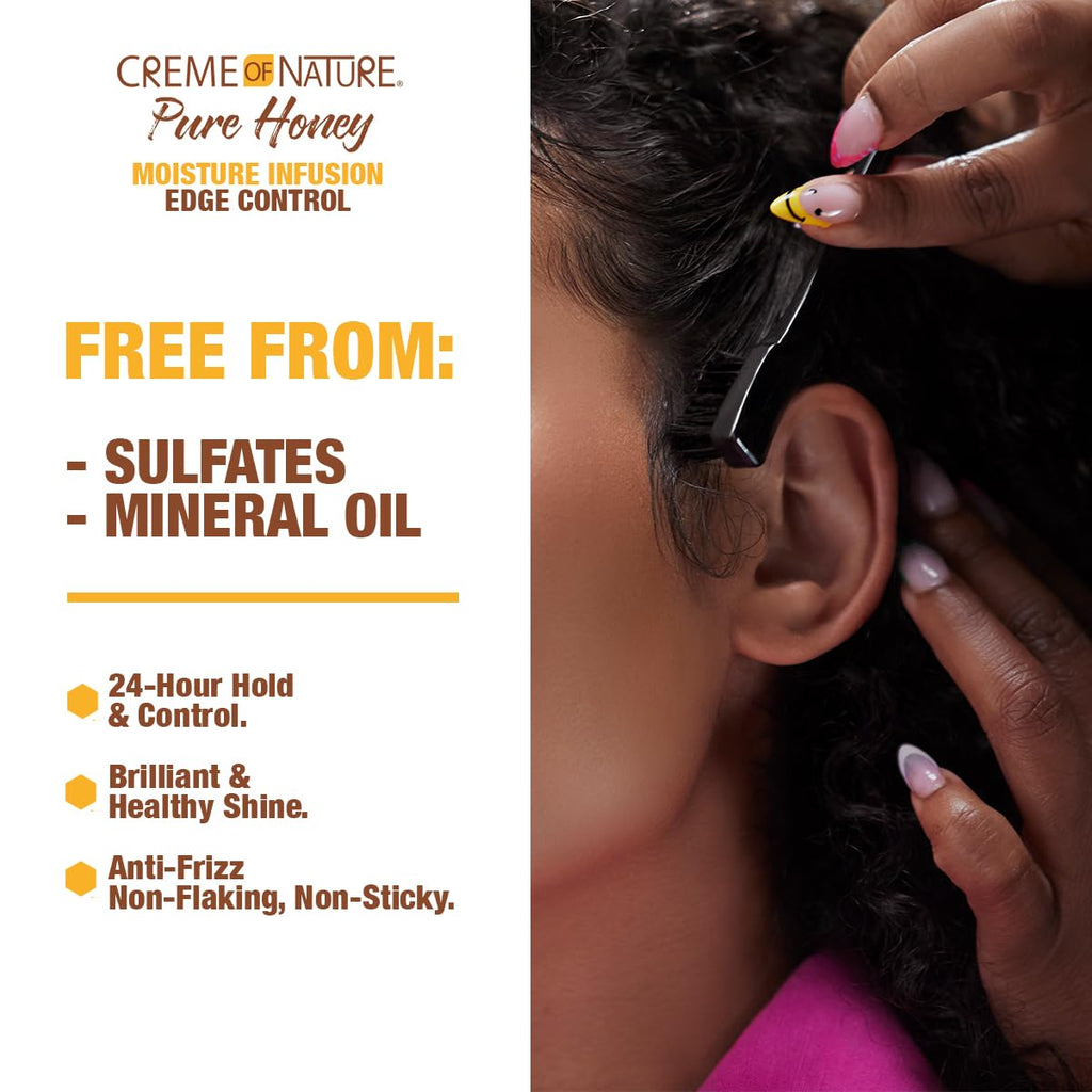 Buy now Creme of Nature Pure Honey Moisture Infusion Edge Control, 24-Hour Hold for Sleek Styles, Non-Flaking, Non-Greasy Formula with Coconut Oil & Shea Butter, 2.25 oz at indiglob india