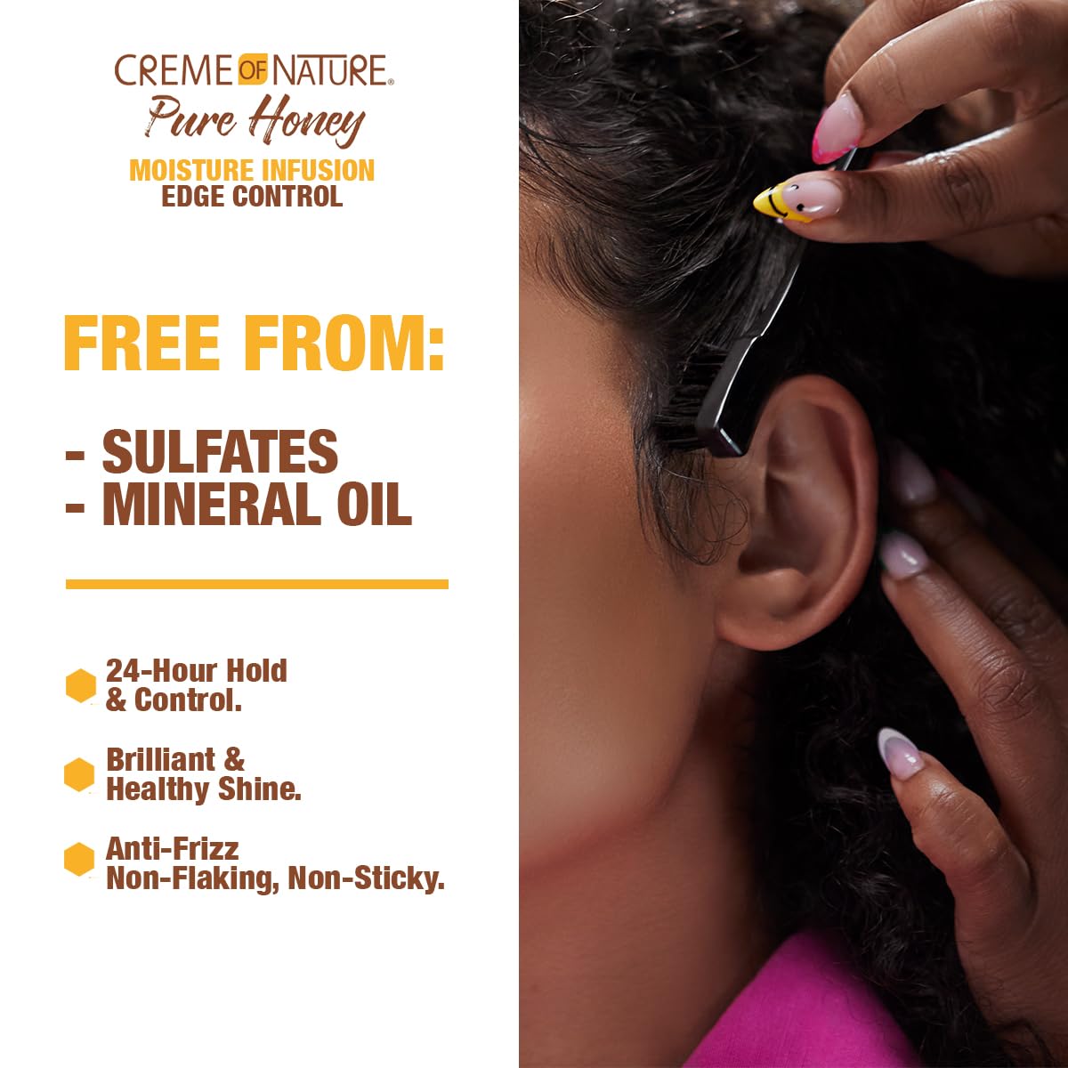 Buy now Creme of Nature Pure Honey Moisture Infusion Edge Control, 24-Hour Hold for Sleek Styles, Non-Flaking, Non-Greasy Formula with Coconut Oil & Shea Butter, 2.25 oz at indiglob india
