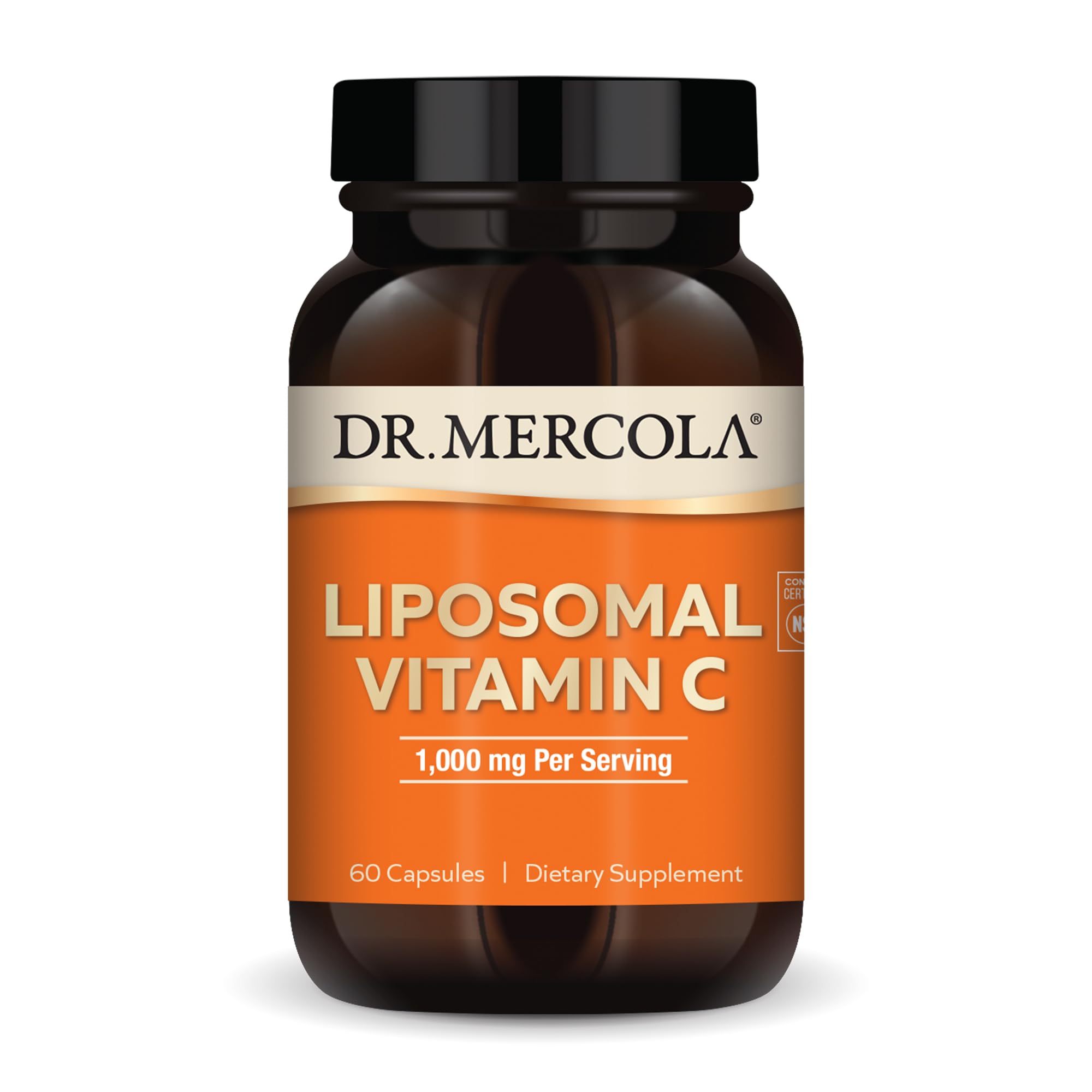 Dr. Mercola Liposomal Vitamin C, 1,000 mg, 180 Capsules (90 Servings) | Supports Brain, Heart, Eye, and Immune Health, Bioavailable Formula, Non-GMO, Gluten-Free and Soy-Free