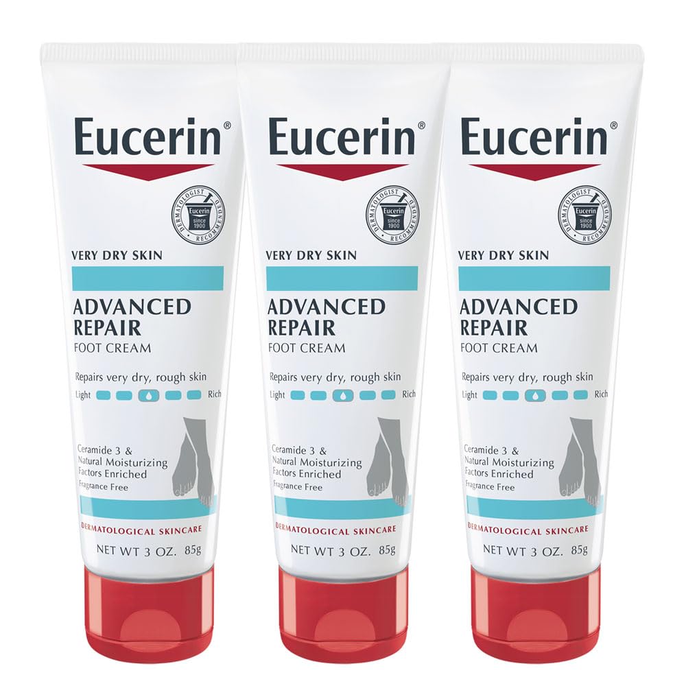 Buy now Eucerin Advanced Repair Foot Cream for Dry Feet and Heels, Repairs Very Dry, Rough Skin, Fragrance Free, Non Greasy, Fast Absorbing, Travel Size Lotion, 3 Oz Tube, Pack of 3 Default at indiglob india