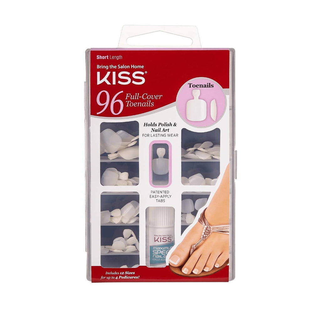 Buy now KISS 96 Full Cover Toenails Kit, Long Lasting Fake Nails, DIY Home Manicure Set with Pink Gel Nail Glue 3 g / 0.11 oz. and 96 Fake Toenails in 12 Sizes for up to 4 pedicures at indiglob india