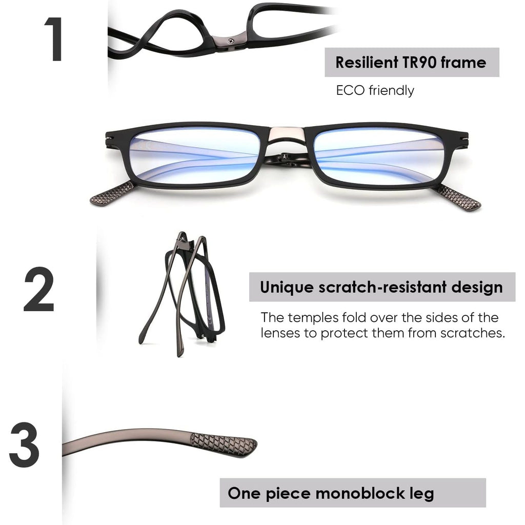 Buy now SKYOAK Evolved Folding Reading Glasses For Women Men Blue Light Blocking Anti UV Eyestrain Foldable Portable Compact Readers with Flat Hard Case Pocket Computer glasses 1.5 BLACK at indiglob india