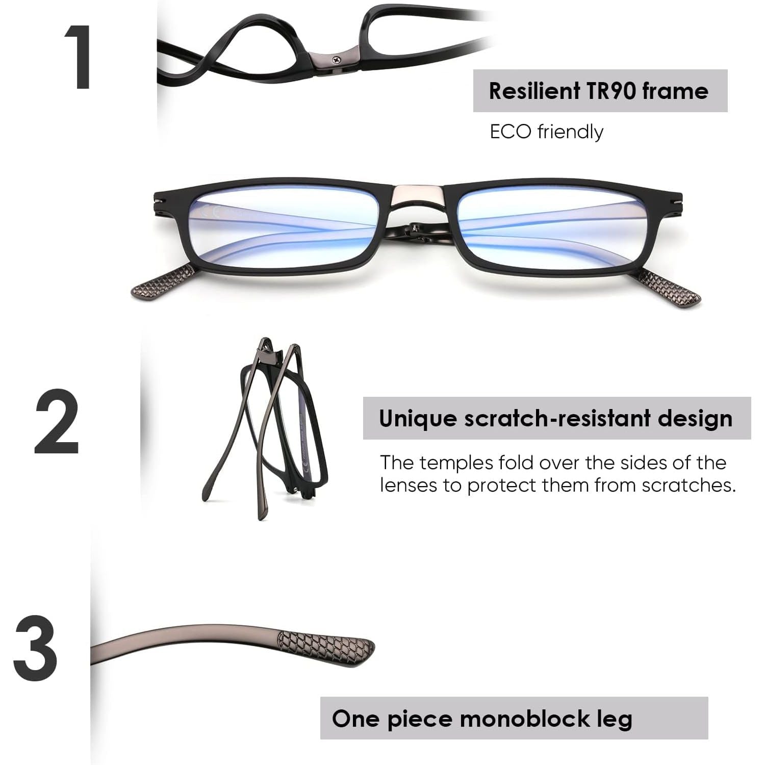 Buy now SKYOAK Evolved Folding Reading Glasses For Women Men Blue Light Blocking Anti UV Eyestrain Foldable Portable Compact Readers with Flat Hard Case Pocket Computer glasses 1.5 BLACK at indiglob india