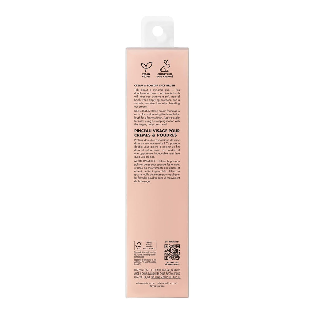 e.l.f. Dual-Ended Cream + Powder Brush | Two-in-One Makeup Brush For Creating A Gorgeous, Airbrushed-looking Complexion, Vegan & Cruelty-free