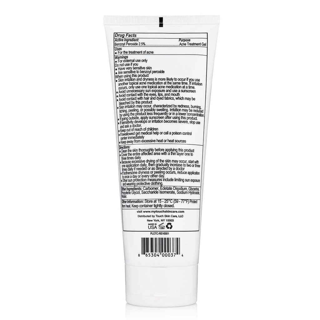 TOUCH 2.5% Benzoyl Peroxide Acne Gel for Face & Body, 8 oz