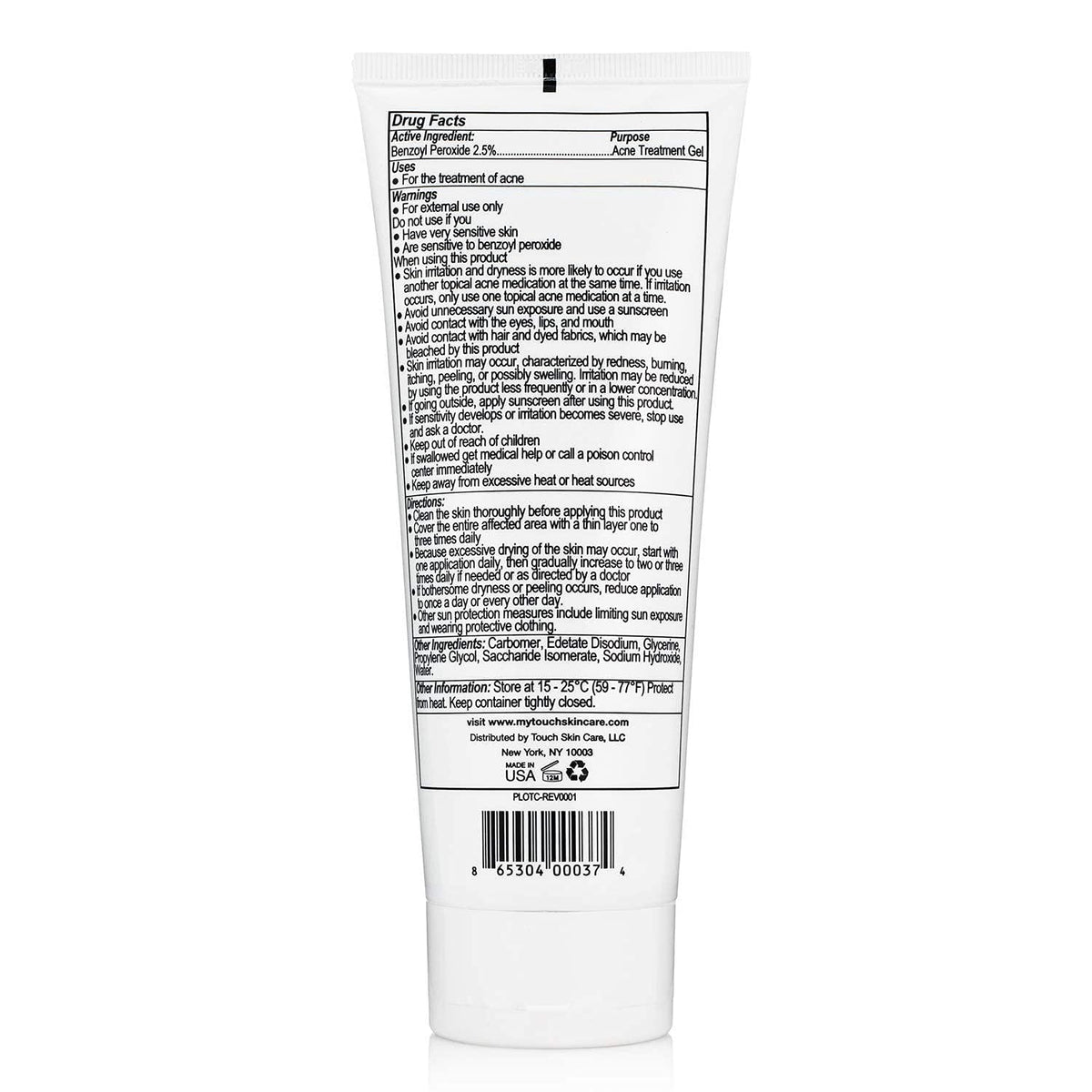 TOUCH 2.5% Benzoyl Peroxide Acne Gel for Face & Body, 8 oz