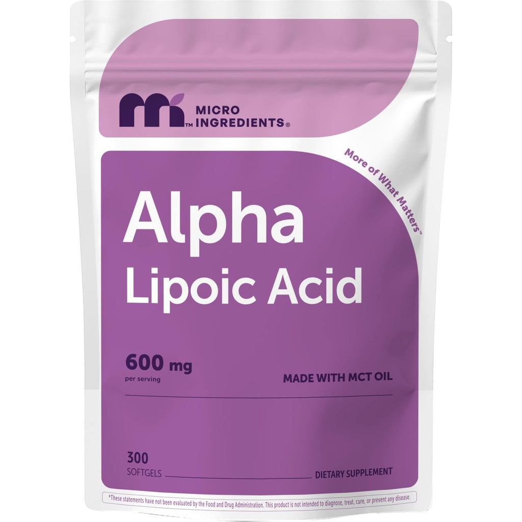 Micro Ingredients Alpha Lipoic Acid 600mg Per Serving, 300 Softgels | ALA Supplement | Made with MCT Oil| Non-GMO, Gluten-Free, Soy-Free