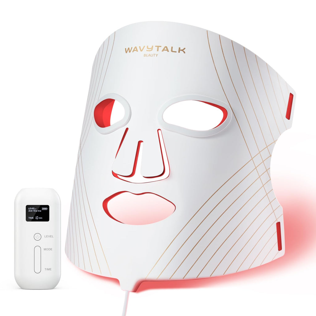 Wavytalk Red Light Therapy Mask for Face, Glow Time LED Face Mask 850nm NIR | for Anti-Fine Line, Acne, Skin Rejuvenation with 456 LED Chips, 3 Modes, Gift for Women Wife Mom