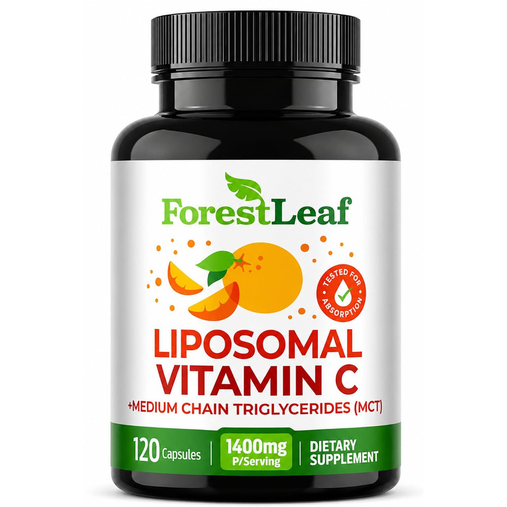 ForestLeaf Liposomal Vitamin C 1400mg Capsules | High Dose Vitamin C Liposomal Supplement w Coconut Oil Fatty Acids | Fast Absorption | Immune Support, Antioxidant, Collagen Production | 120 Vegan Cap