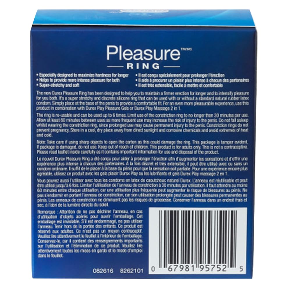 Durex Pleasure Ring - Penis Ring Stay Hard for Longer - Male Sex Toy - Erection Enhancing - Soft Cock Ring - Sexual Stimulation Device Couples - Pleasure Ring - Waterproof, 1 ct